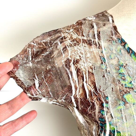 Komarov Signature Crinkle Shiny Dress Butterfly Print Fit & Flare Cap Sleeves L - Picture 9 of 15